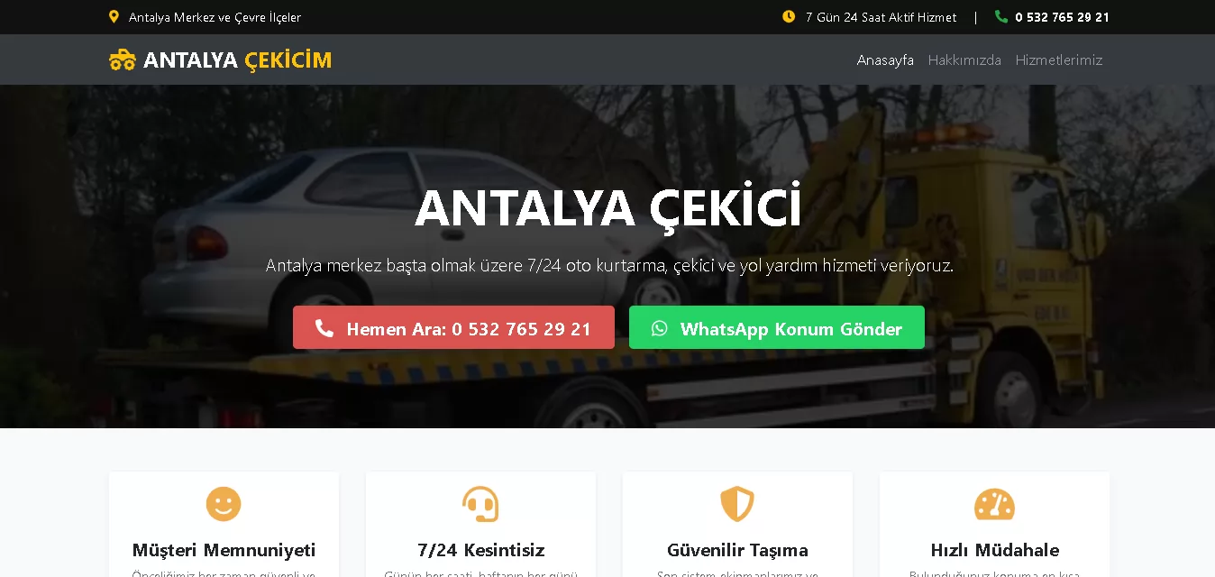 Oto Çekici ve Yol Yardım Firmalarına Özel Web Sitesi